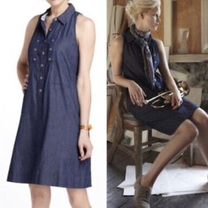 Anthropologie Holding Horses Popover Shirt Dress Dark Wash Blue Denim Chambray 6